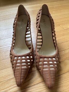 Prada Brown Suede Cutout Pointed Pumps